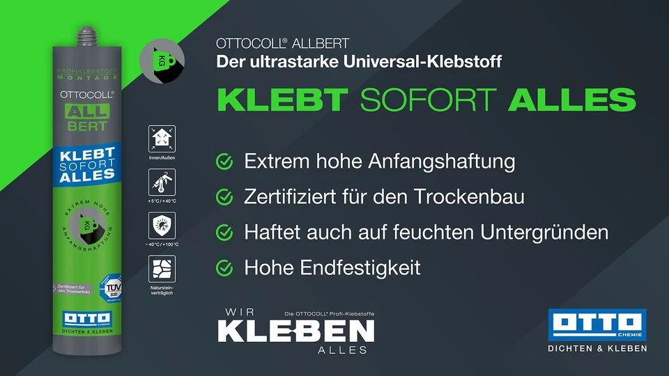 OTTOCOLL ALLBERT Montagekleber 290 ml starke Haftung auch auf feuchten Flächen - Bild 3 von 4