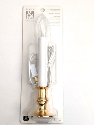 Place & Time Electric Candle Lamp 7W Bulb and Automatic Sensor, 5 ft Cord NEW