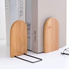Large Capacity Anti Slip Bamboo Bookends 2 Pack Book Shelf Holder Stand for