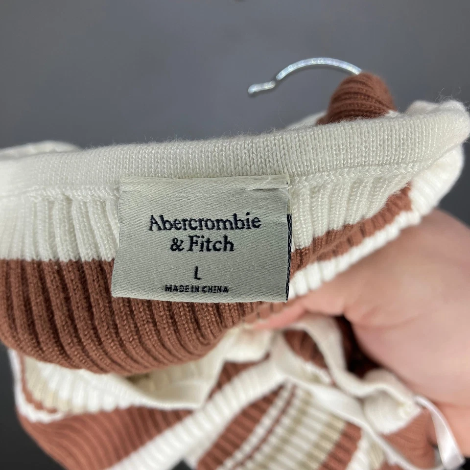 ABERCROMBIE & FITCH Ribbed Stripe Midi Dress Brown Cream Tan Medium Foto 4 de 4