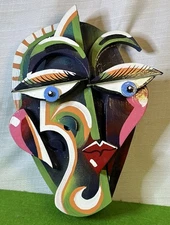 Signed Joseph Derr ~ Cubist Layered Wood Face Sculpture ~ Modern Art
