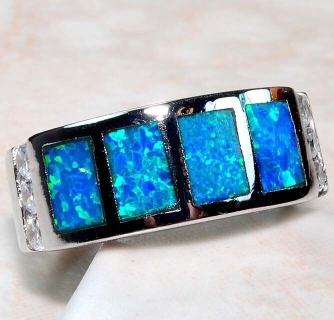 Australian Opal Inlay 925 Genuine Sterling Silver Ring Sz 8 GA4-6