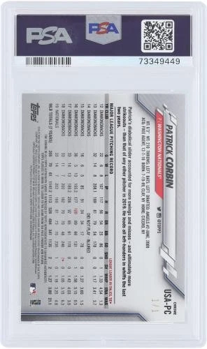 Tarjeta Topps Chrome Update 2020 firmada por Patrick Corbin Nationals #1/1 PSA 9 Foto 2 de 4