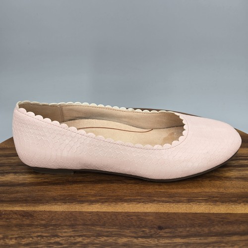Vionic Julieta Shoes Womens 6.5 Wide Pink Scalloped Ballet Flats Comfort Slip On