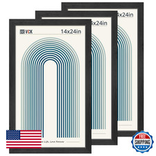 VCK 14x24 Black Picture Frame Set of 3, Wood Grain Poster Frames for Wall Art