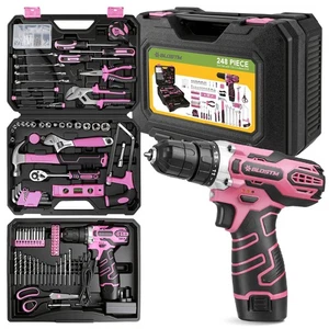 BLOSTM Kit d'outils Accueil Boîte à outils Ensemble outils à main DIY Réparation Portable Rose 248 Pièce