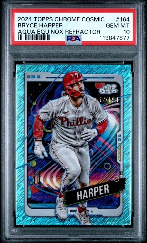 2024 Topps Chrome Cosmic Bryce Harper Aqua Equinox Refractor #164 PSA 10 Gem