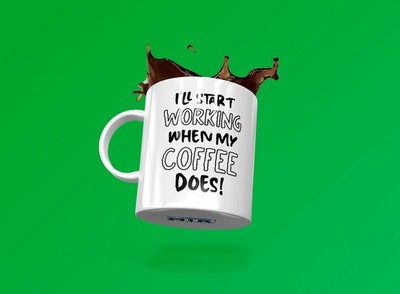 Ich fange an zu arbeiten, wenn mein Kaffee es tut! Lustige sarkastische 11 Unzen weiße Keramiktasse