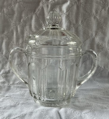 Vintage Anchor Hocking Colonial Clear glass sugar bowl with a lid, Era:1934-1936