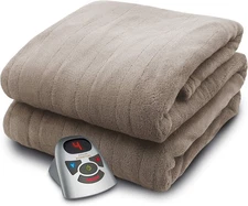 BIDDEFORD BLANKETS Micro Plush Electric Heated Blanket with Twin, Taupe 