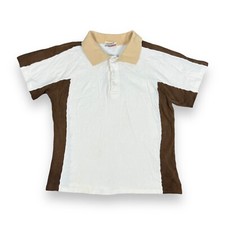 Vtg 70s Polo Shirt White Brown Preppy Classic J. Riggings Fitted Sz Sm