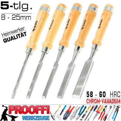 5 x Profi Stechbeitel Schnitzmesser Stech Stemm Eisen Holz Beitel Set 8mm - 25mm