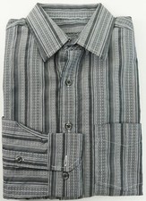 New Mens Tasso Elba Gray Combo Stripe Button Down Dress Shirt S 14-14.5