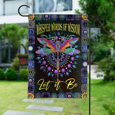 Dragonfly Hippie Peace Double-sided Flag, Whisper Words Of Wisdom Let It Be Flag