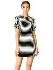Allegra K Women's Short Sleeve Crew Neck Striped T-Shirt Dress