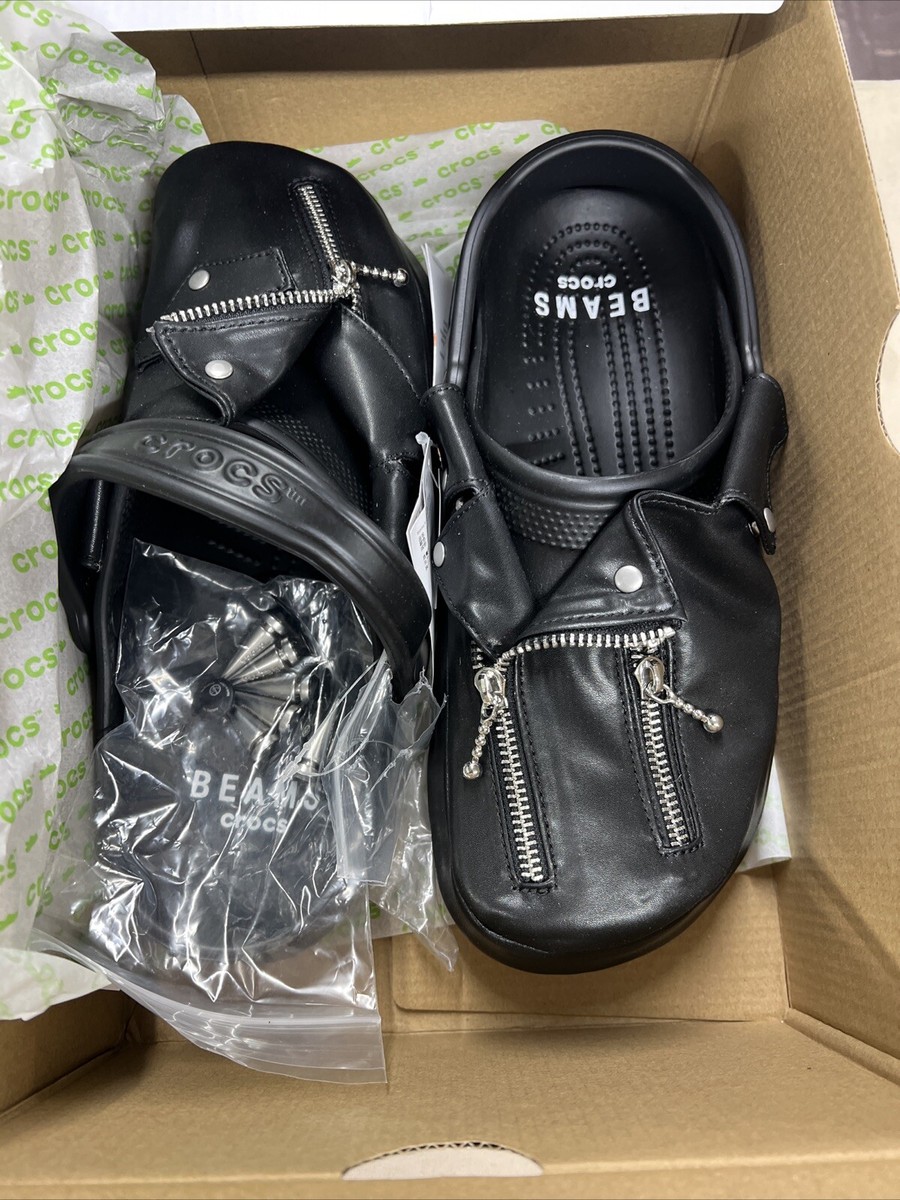 NEW Crocs x Beams Classic Clog Black Leather Riders Jacket NEW Crocs x Beams Classic Clog Black Leather Riders Jacket