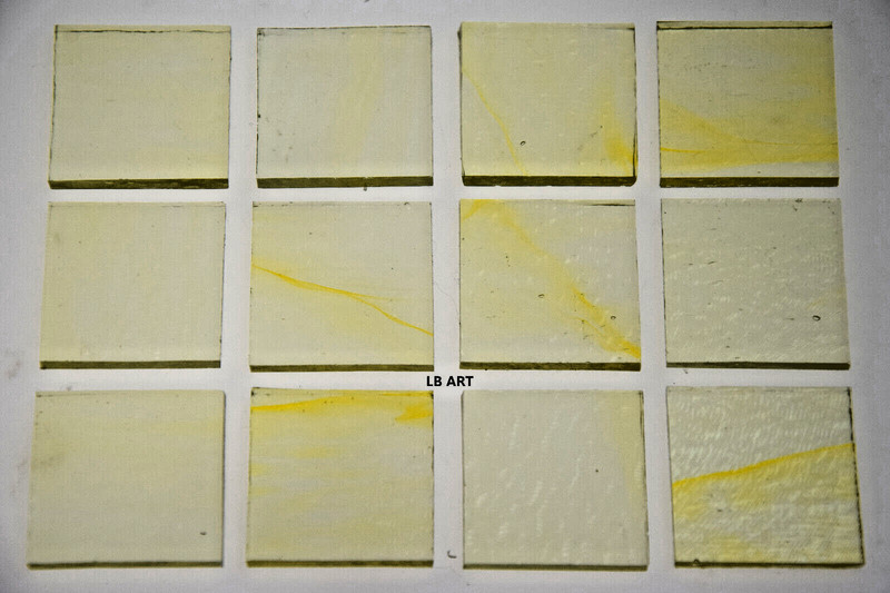 1320.30- 12 MARIGOLD YELLOW STRIKER 1" x 1" BULLSEYE 3mm THICK GLASS 90 COE