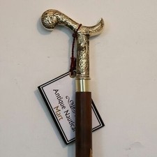 Vintage Brass Victorian Derby Head Handle Wooden Antique Walking Stick Cane Gift