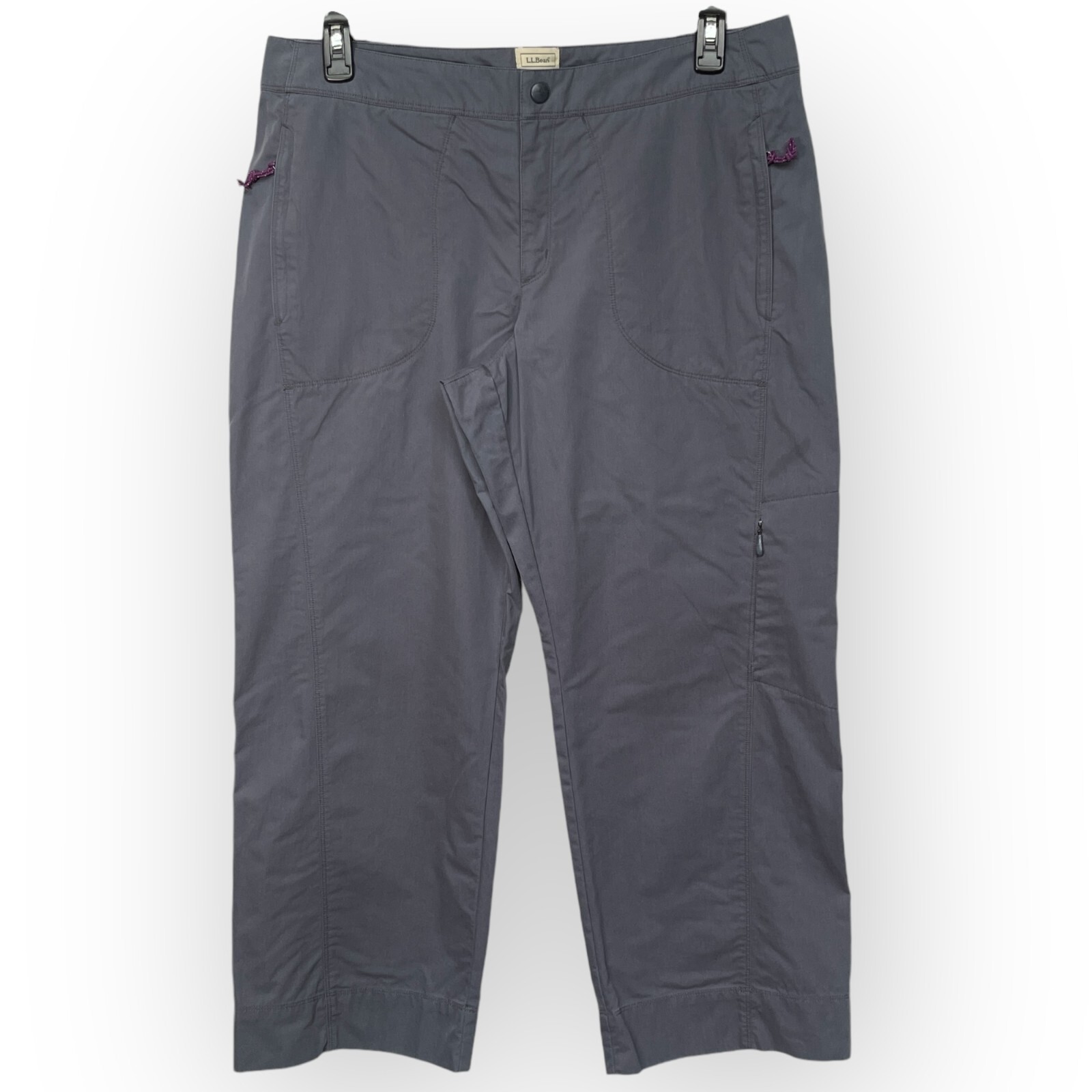 L.L. Bean Women Cropped Utility Pants Size 16P Gray Zip Pocket Outdoor Trekking