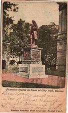 1905 Franklin Statue In Front Of City Hall Boston Massachusetts Vintage Postcard