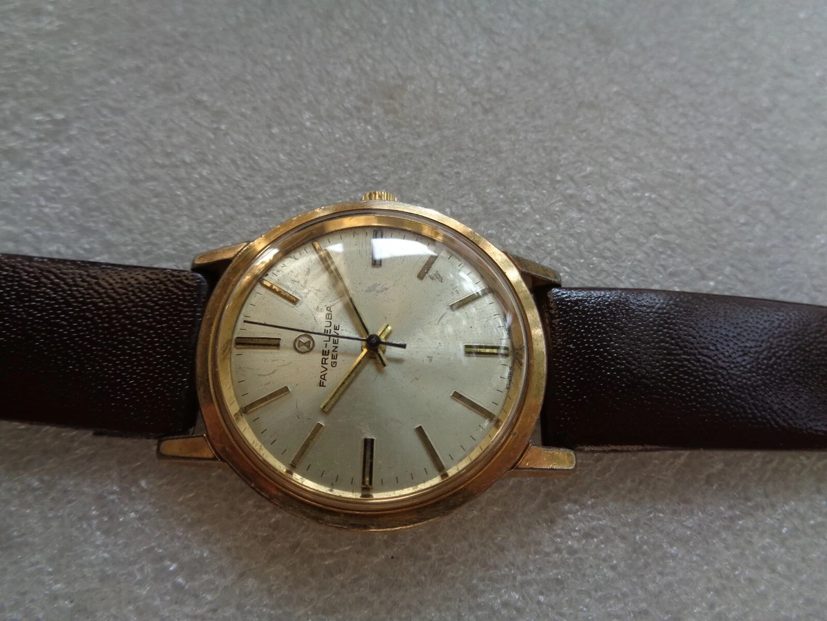 MONTRE BRACELET HOMME RARE PLAQUEE OR SUISSE VINTAGE FAVRE LEUBA GENEVE A REMONT