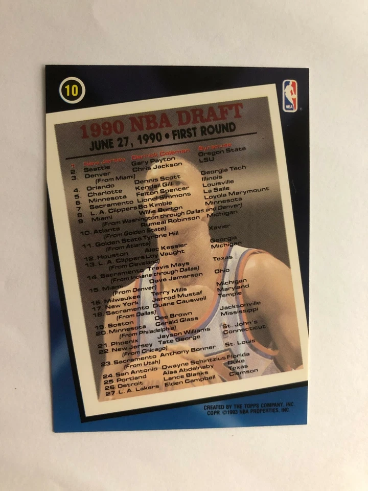 Bonita tarjeta de baloncesto Derrick Coleman Topps 1993 # 10 hecha en EE. UU. Foto 3 de 4