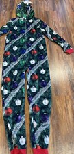 Women's Christmas Tree Union Suit One Piece Hooded Pajamas Size L Large Star
