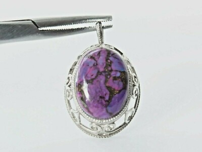 SS 925 Beautiful Purple Turquoise Pendant - 1 3/8 inch length