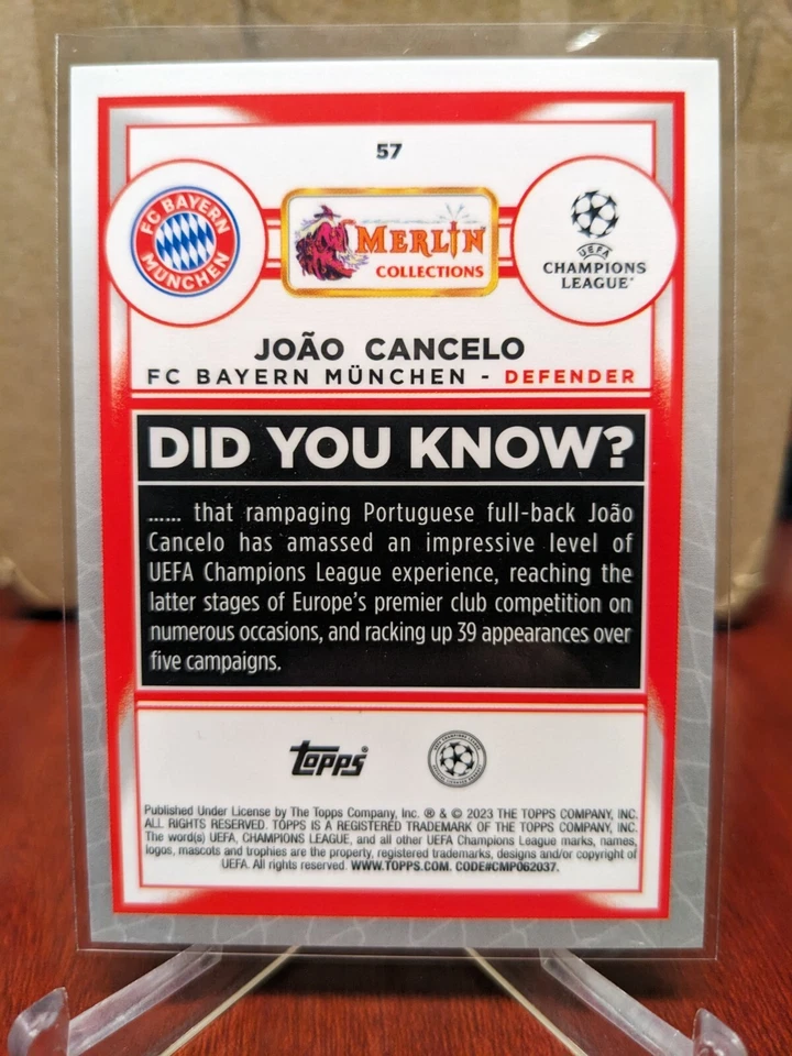 2022-23 Topps Merlin UEFA JOAO CANCELO #026/350 Green Shimmer Refractor #57 - Image 2 of 2