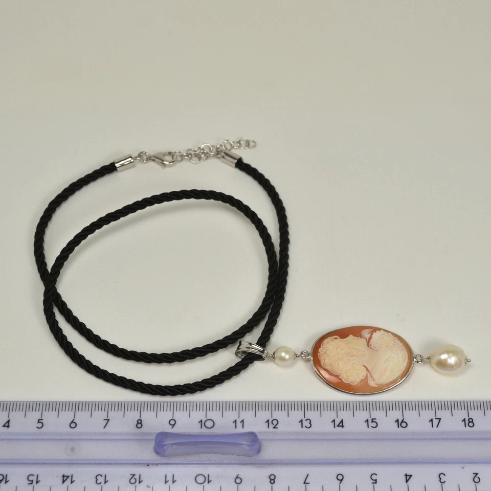 CIONDOLO IN ARGENTO 925 CON PERLE BAROCCHE E CAMMEO IN CORNEOLA VOLTO AGDV 0186 - Immagine 3 di 3