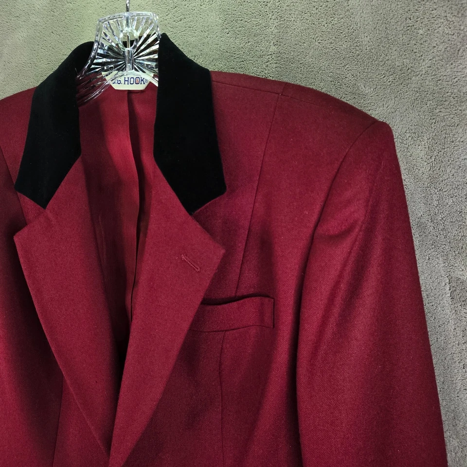 Blazer De Colección JG Gancho Recortado Ajustado Mujer 8 Borgoña Lana Terciopelo Cuello Ecuestre Foto 4 de 4