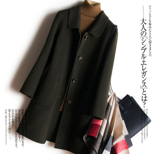 Women Wool MiD-LONG Trench Coat Long Sleeve Fashion Single-breasted Jacket - Picture 5 of 27