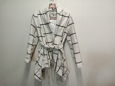 Chic Wish Wool Womens Black/cream Grid Pattern Pea Coat W/ Belt (size M)