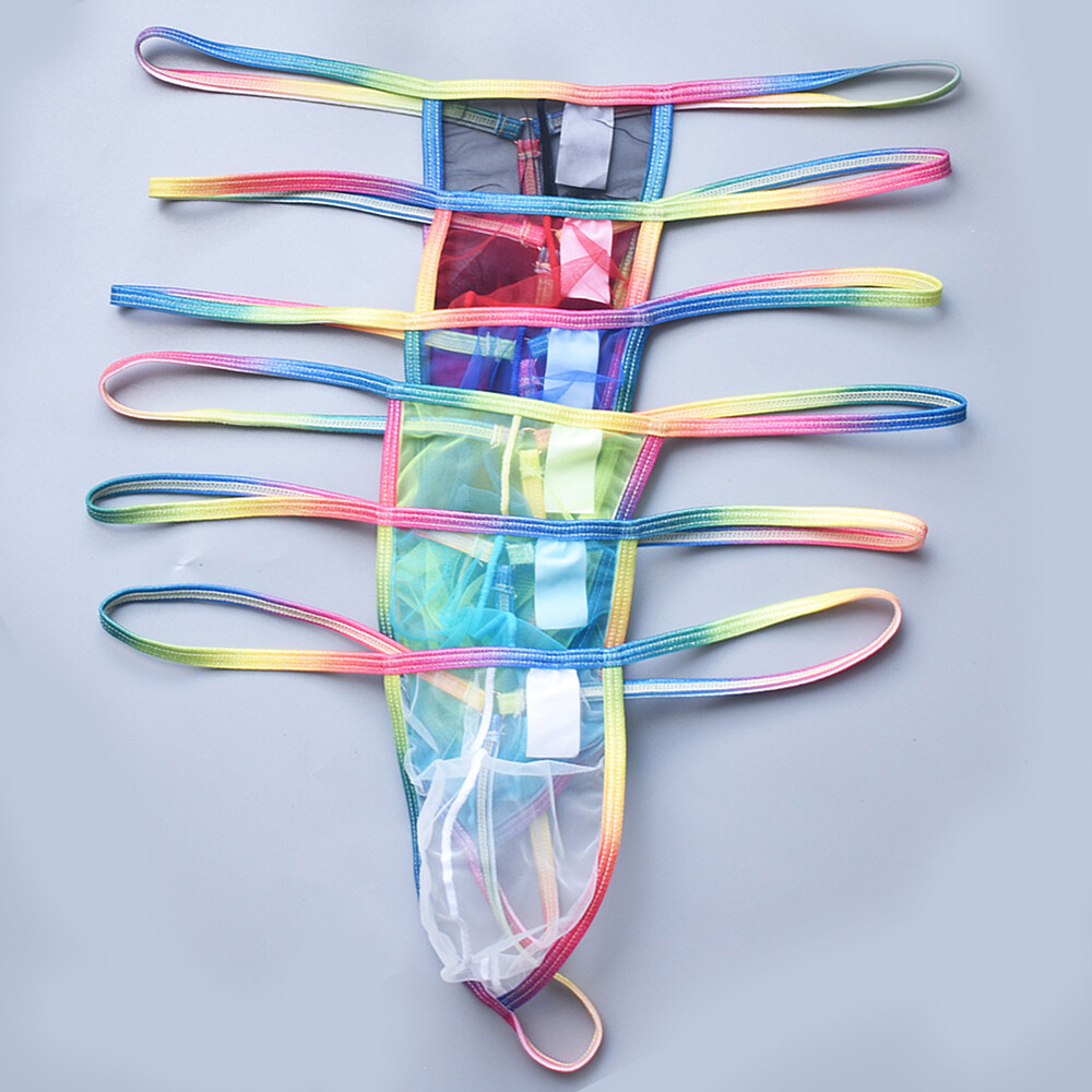 Men's Pouch Low Waist Briefs Thong Underwear Panties Mesh Lingerie Thin Strap