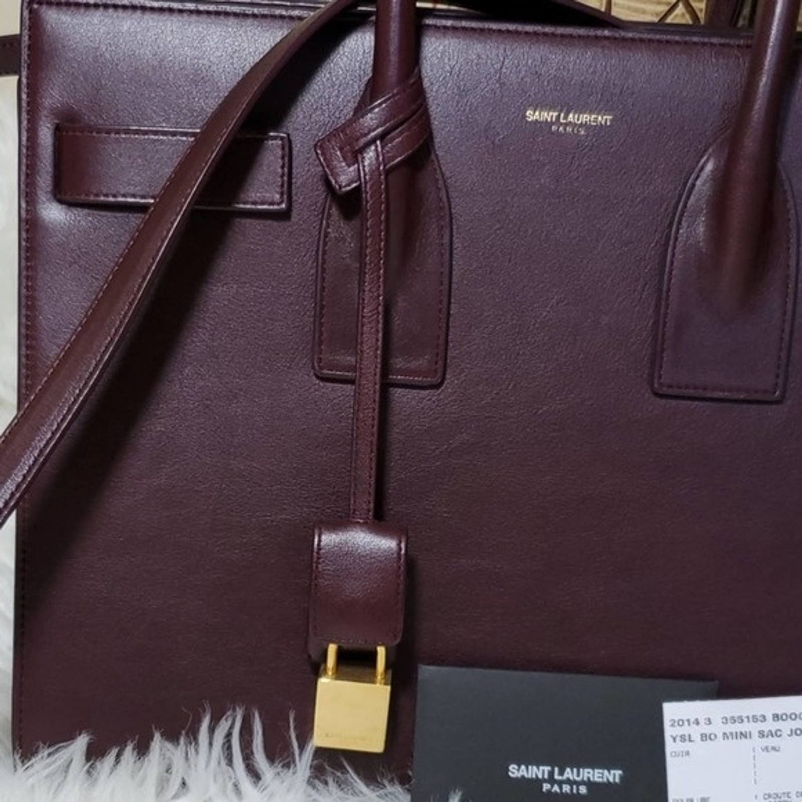 Autentica Yves Saint Laurent YSL BO Mini Borsa Giorno Amarena Viola Designer