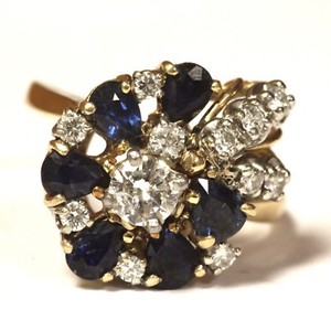 14k yellow gold .77ct diamond sapphire gemstone cluster ring 7.1g estate vintage