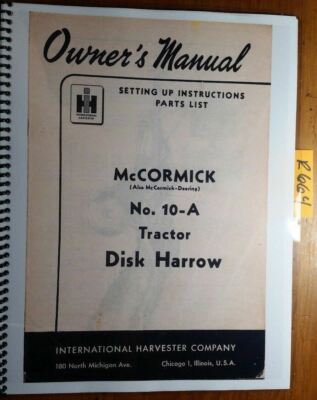 IH International McCormick-Deering 10-A Tractor Disk Harrow Owner Manual R4 '49