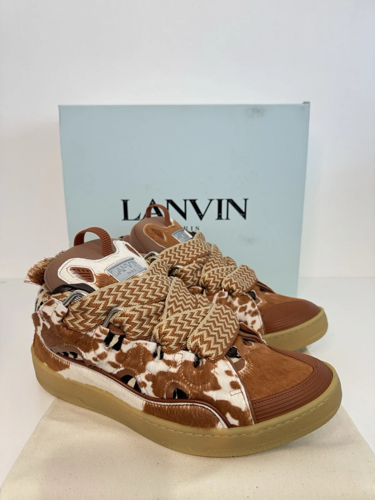 Lanvin — Lanvin Curb Sneakers Cow Print Pony Hair Sz 44 New Rare High Retail w/ Box