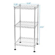 3 Tiers Adjustable Kitchen Storage Rack Chrome Steel Wire Shelving Tower Square