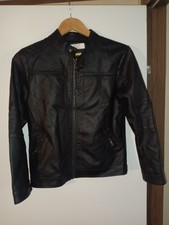 LJYH Girls Black Faux Leather Biker Jacket Full Zip Lined Pockets 11-12Y