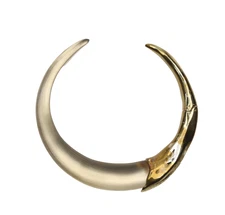 Alexis Bittar W1313 Gold Tone & Beige Lucite Crescent Moon Choker Necklace