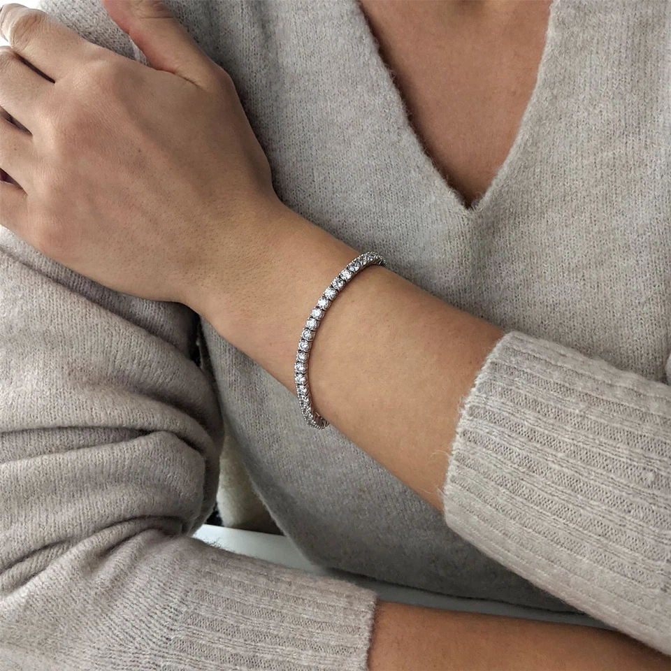 Silverly Bracciale Tennis Argento 925 Con 4mm Zirconi Brillanti 18 cm - Immagine 3 di 4