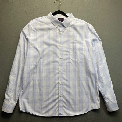 UNTUCKit Men Shirt XL Wilridge WF Blue Plaid Cotton Wrinkle Free Casual 40465