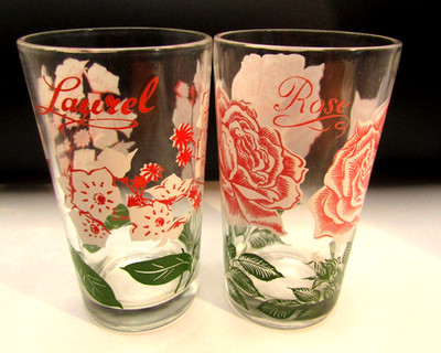 VINTAGE 1950S BOSCUL PEANUT BUTTER GLASSES LAUREL & ROSE 5''