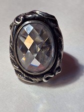 Large Sterling Faceted Crystal Sterling Ring Size8