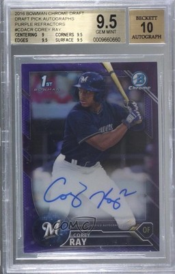 2016 Bowman Draft Chrome Pick Purple Refractor 74/250 Corey Ray #CDA-CR Auto 5j0