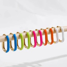 Gold Tone Enamel U Shape Hoop Earrings Women Colorful Half Glaze Jewelry