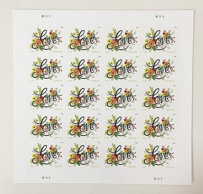 USPS LOVE FLOURISHES PARTY WEDDING  SHEET OF 20 FIRST CLASS LETTER STAMPS 78¢