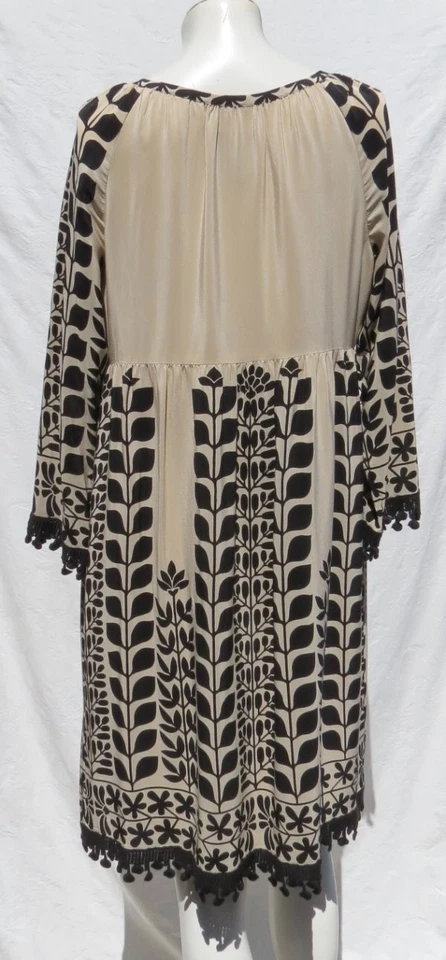 Vestido Anna Sui US Para Mujer 8 M Beige Negro Estampado Ojales Encaje Seda Fiesta Noche Foto 3 de 4