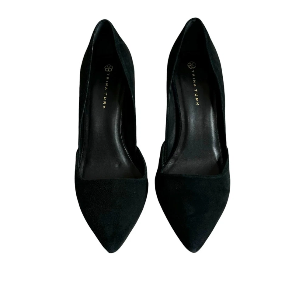 Trina Turk Hollywood Leather Suede Dress Pumps Black Shoes Women's Size 7M Foto 4 de 4